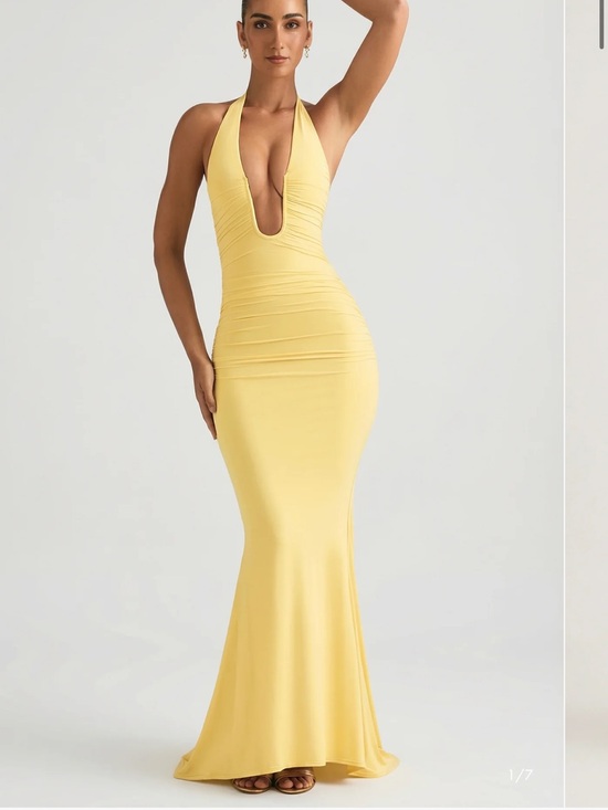 Oh Polly Dresses & Skirts - Oh Polly Yellow Halter Deep V Maxi Gown